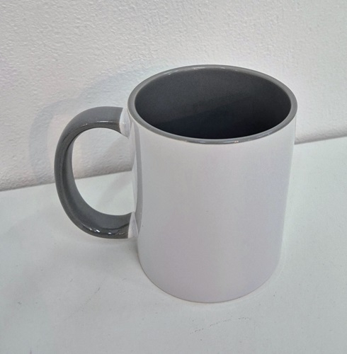 weisse Tasse mit Henkel und Inlay in grau-geeignet für Sublimation
